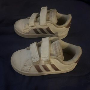 Adidas white and rose gold sneakers toddler size 7